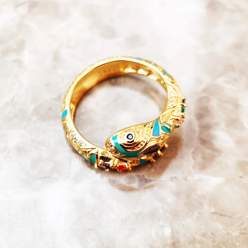 Golden Magical Snake Ring Europe Fashion Classic Jewerly For Women Gift In 925 Sterling Silver Qme