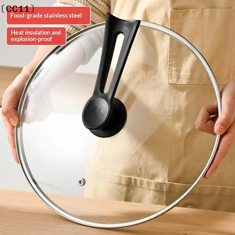 Tempered Glass Round Frying Pan Cover Visible Vertical Lid Pot Qme