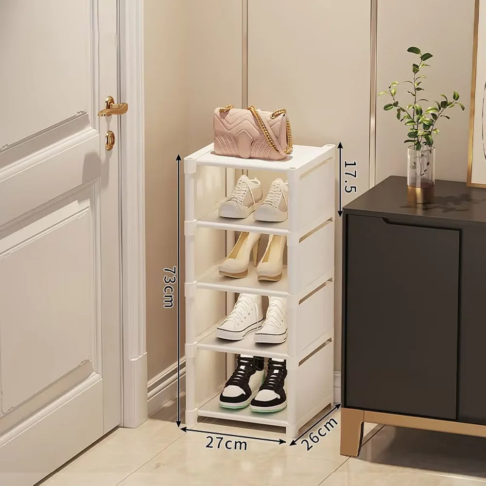 Simple Space Saving Shoe Rack Multi-Layer Shoe Shelf for Entryway & Dorm Room Home Storage Organizer for Slippers & Shoes Qme White 5 layers