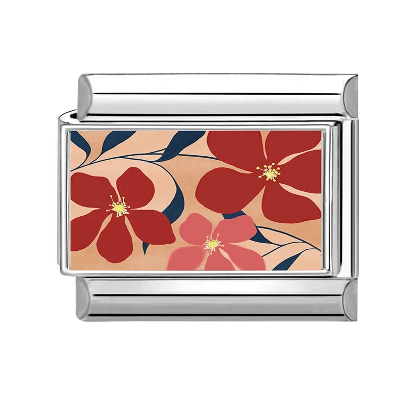 2026 Creative Colorful Pattern Sun Daisy Piano Red Poker Italian Charm Links Fit 9mm Stainless Steel Bracelet DIY Making Jewelry Qme Style 8