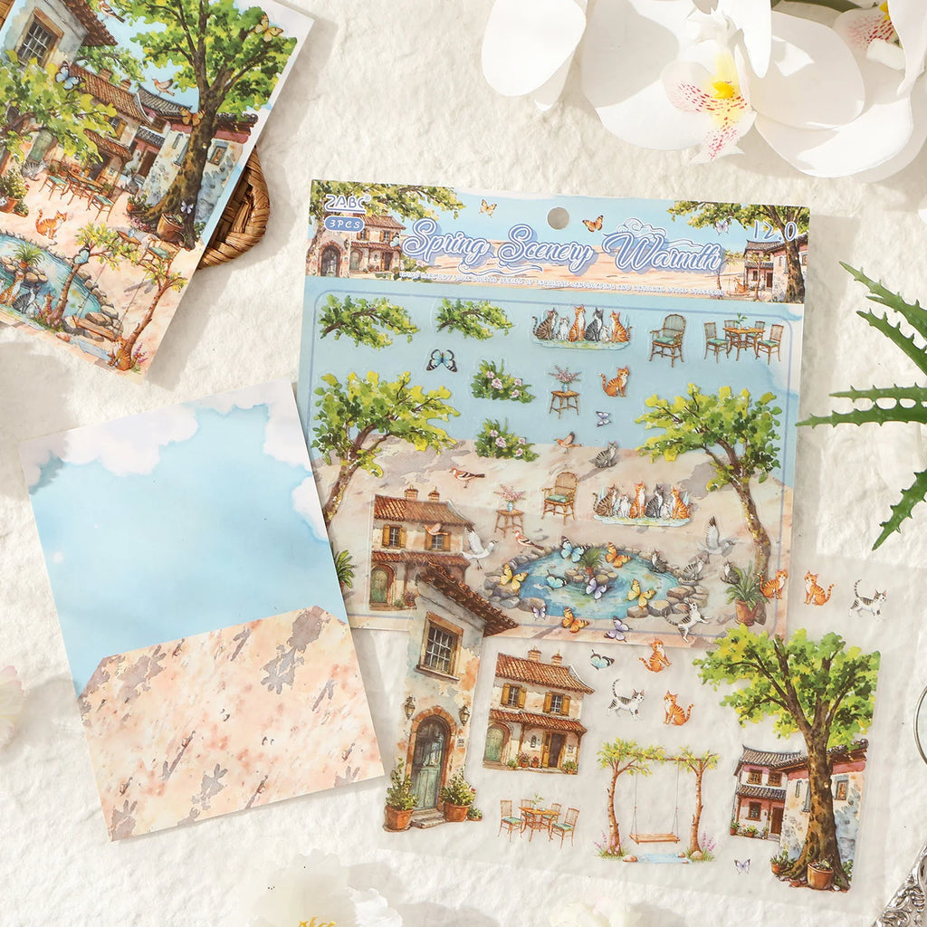 3 pcs Four Seasons Scenery PET Die Cut Sticker Pack Handmade Scrapbook Diary Stickers Decorative Aesthetic Stationery Supplies Qme