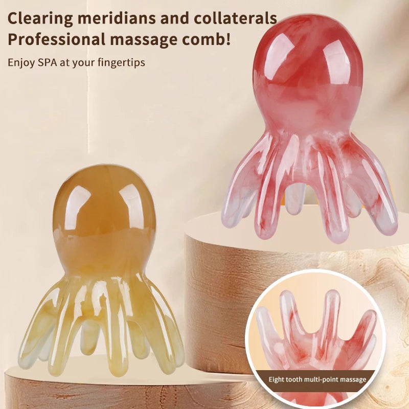 Resin Octopus Massage Comb Head Meridian Scraping Scalp Brush Qme