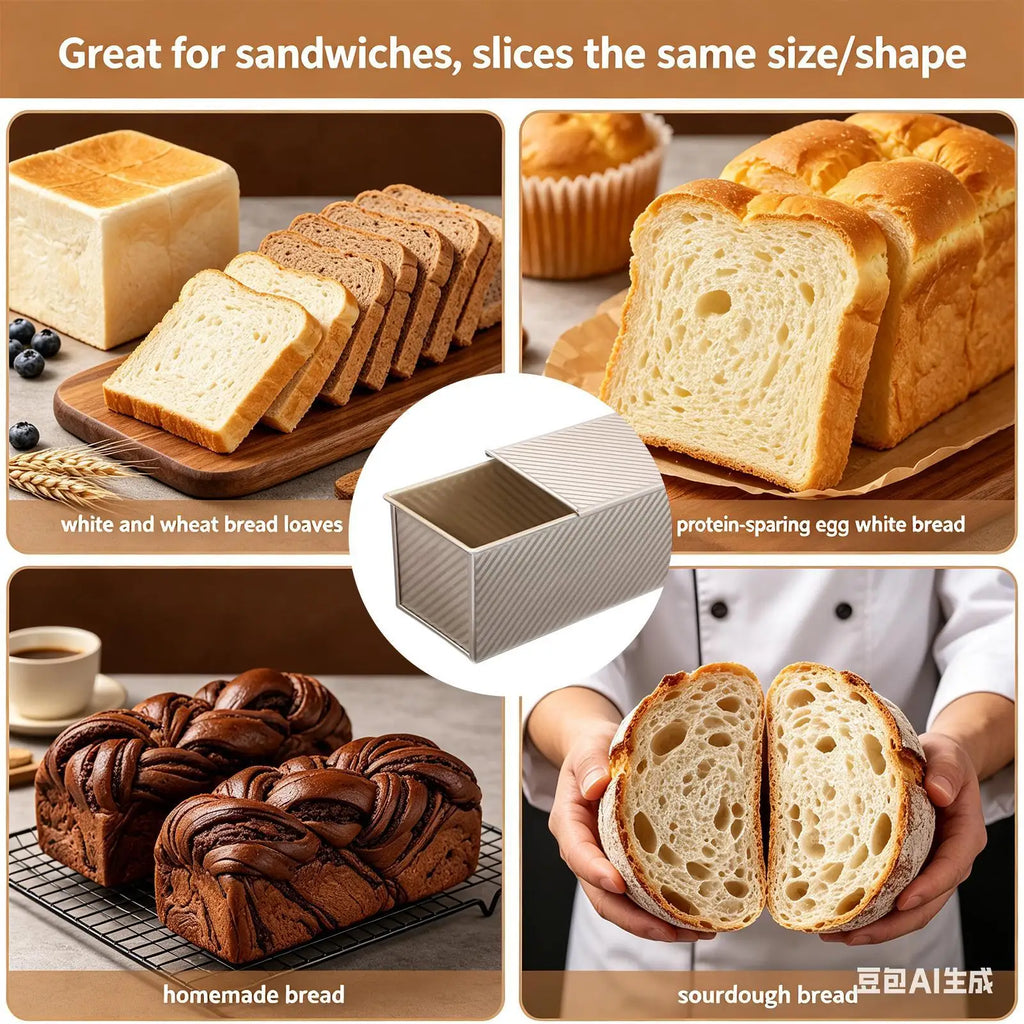 Bread Loaf Pan Lid Non-stick Corrugated Easy Release Carbon Steel Qme