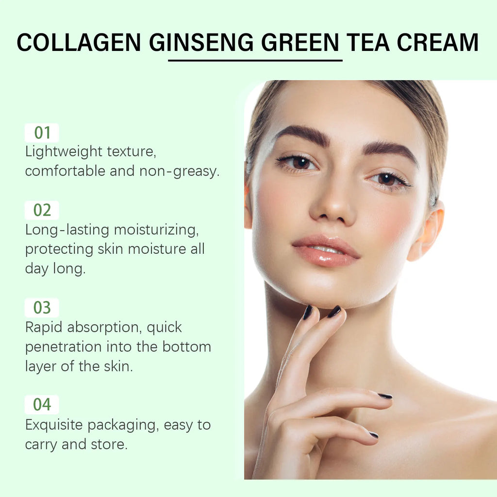Collagen Ginseng Green Tea Cream Anti-Aging Face Cream Firming Brightening Deep Moisturizing Revitalizing Nourishing Skin Care Qme