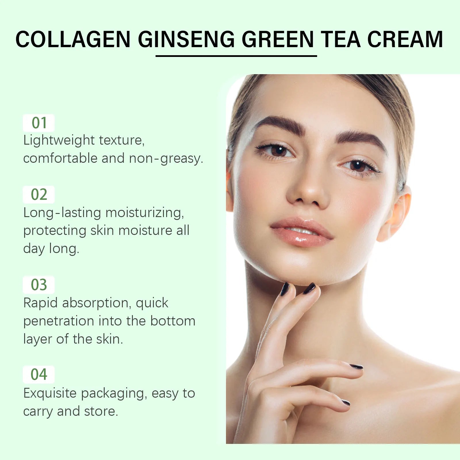 Collagen Ginseng Green Tea Cream Anti-Aging Face Cream Firming Brightening Deep Moisturizing Revitalizing Nourishing Skin Care Qme