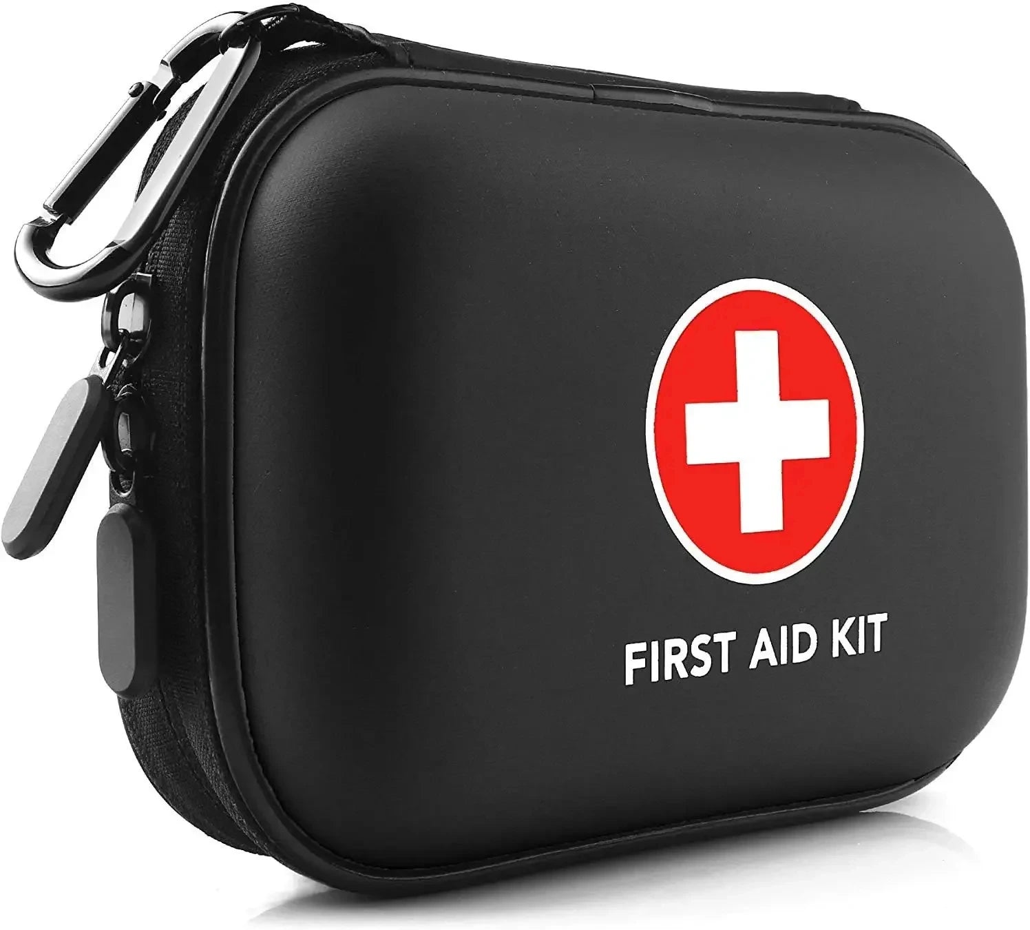 Compact Hard-Case First Aid Kit with Carabiner – Portable Emergency Medical Bag for Outdoor, Travel & Home Qme black bag