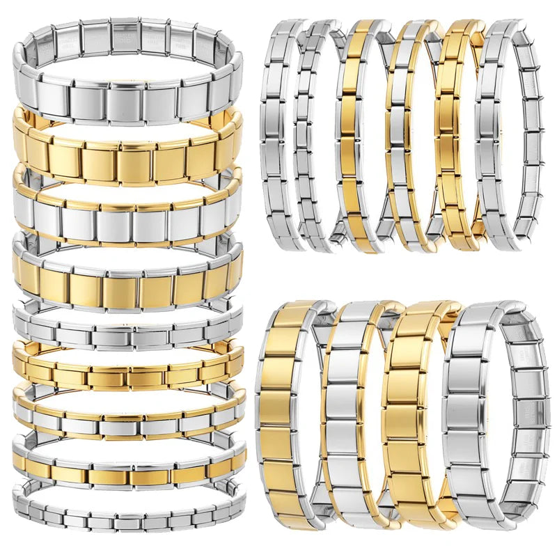Fashion High Quality Italian Stainless Steel Bracelets For Men Women HipHop Metal Italian Modules Stretchable Gift Party Jewelry Qme