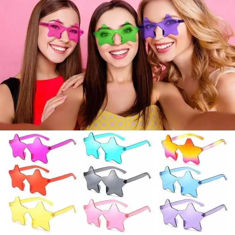 Star Shaped Rimless Sunglasses Colorful Transparent Party Glasses Qme