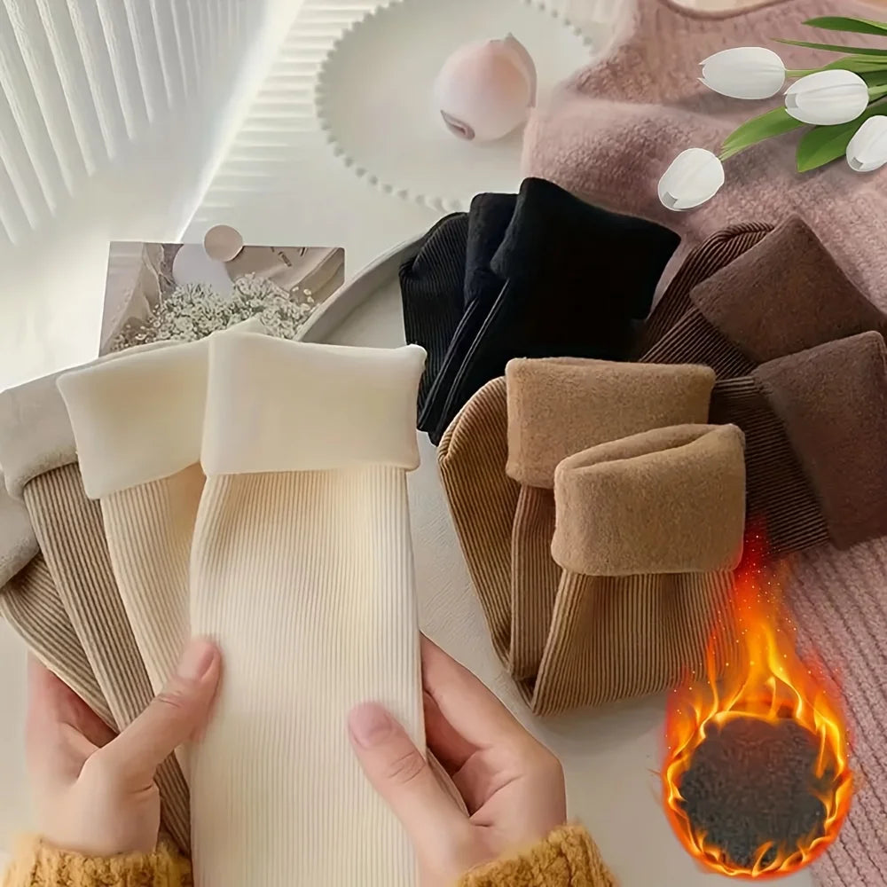 5Pairs Women Winter Thermal Socks, Fleece Lined Thick Warm Crew Socks, Soft Cozy Floor Sleeping Socks Qme