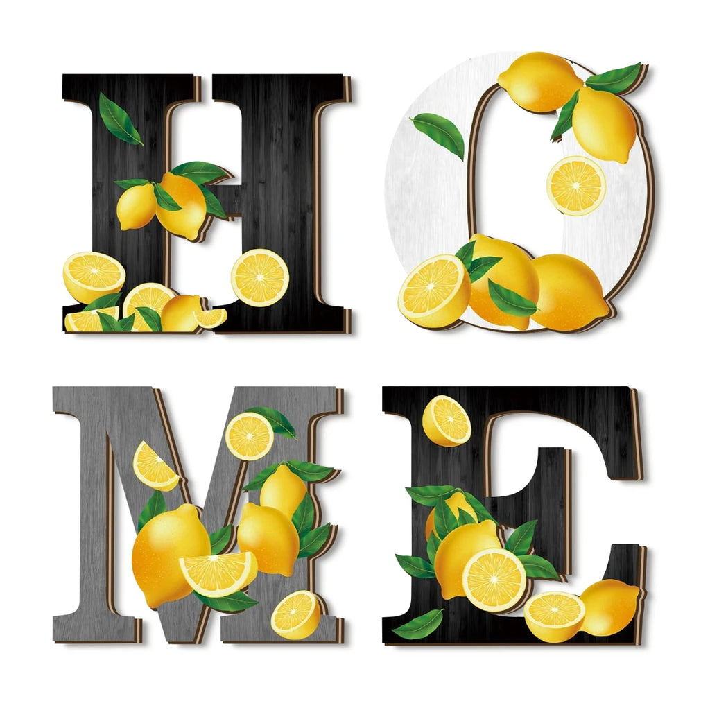 1 set of 2D lemon themed "HOME" letter wooden wall decoration, rustic style farmhouse wall warm decoration, home decoration Qme