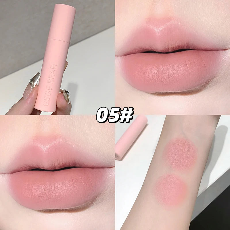 Dark Brown Matte Velvet Lip Mud Gloss Gege Bear Lipstick Non-stick Qme GX1382-05