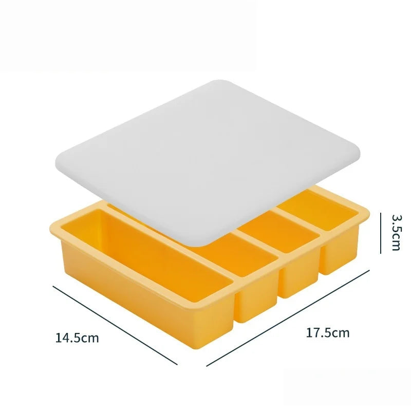 4 Grid Rectangular Silicone Ice Cube Mold with Lid Household Food Grade Ice Grid Tray Whiskey Ice Box Qme orange