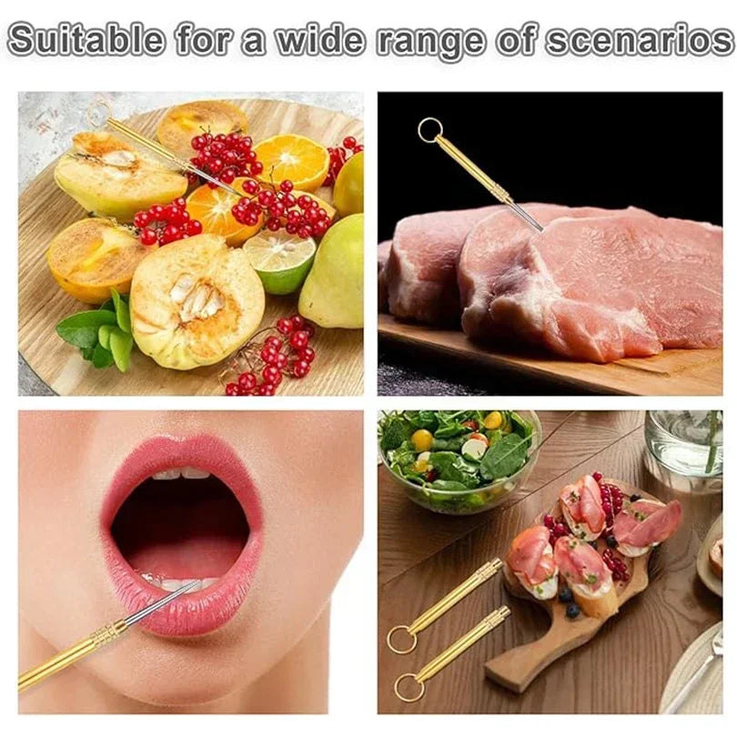 1PC Portable Titanium &Brass Toothpick Fruit Fork Outdoor Multifunctional Camping Tool Toothpick Tube,Stronger Than Dental Floss Qme