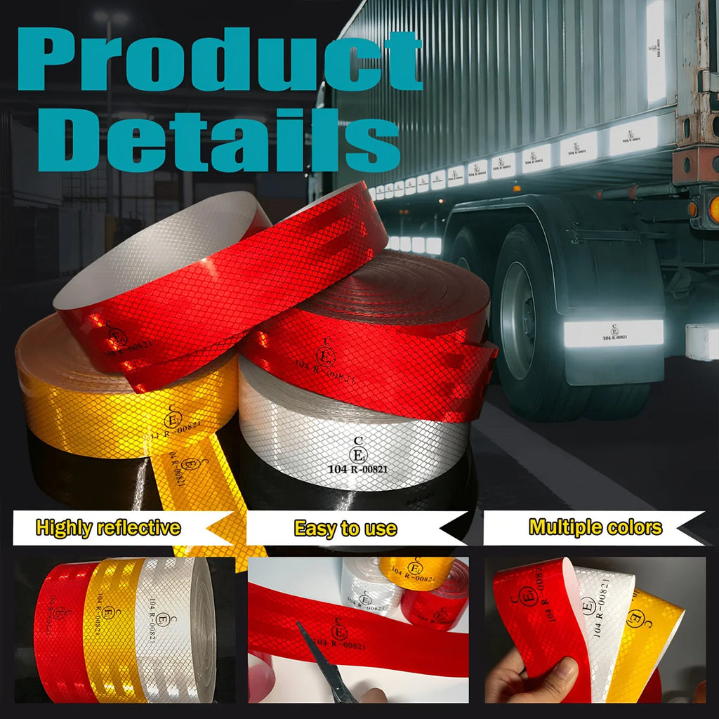 High Intensity Reflective Adhesive Tape 5cm*5m Diamond Grade Red White Yellow Waterproof Car Stickers Reflectors Strip For Truck Qme