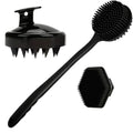 Long Handle Bath Brush Shampoo Scalp Massage Gentle Exfoliating Qme Black 3pcs kit