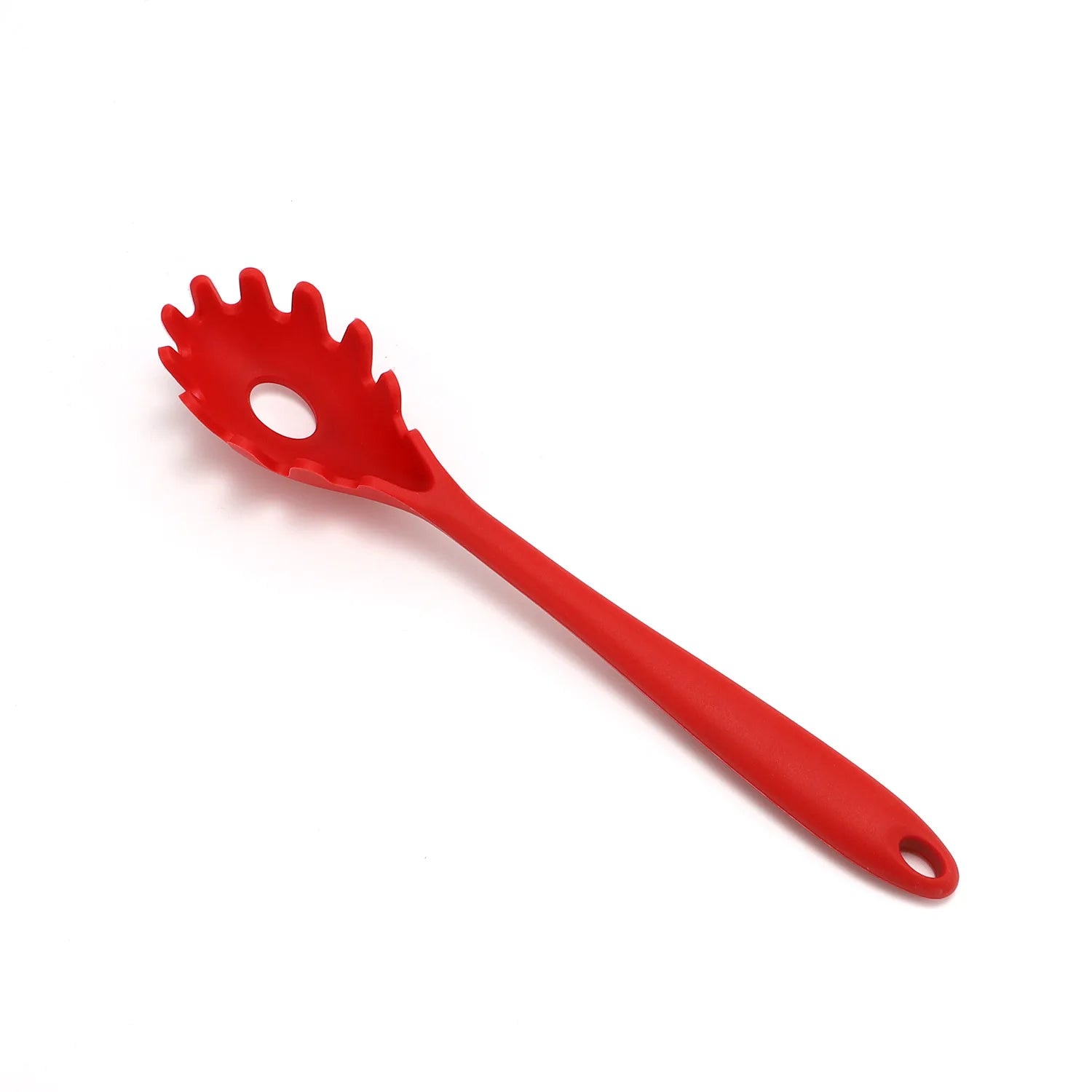 11.2 inch Pasta Fork Premium Silicone Spaghetti Strainer Heat Resistant Noodle Spoon Server Food Grade Kitchen Cooking Tools Qme Red