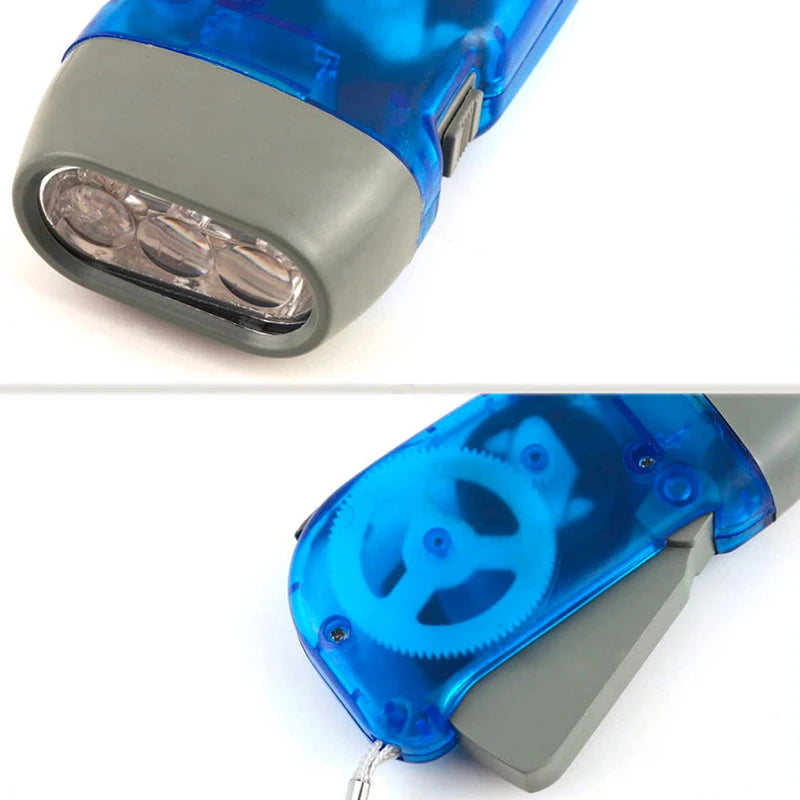 3 LED Outdoor Hand Pressing Dynamo Wind Up Flashlight Torch Light Qme