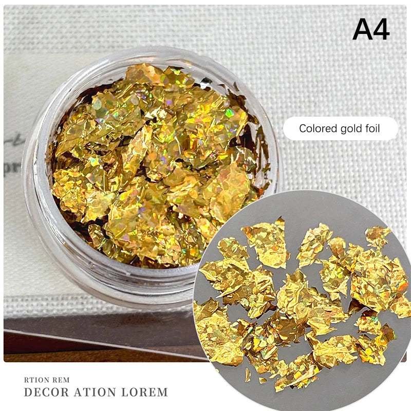 1Box Gold Foil Fragment Nail Glitter DIY Nails Sticker Art Qme A4