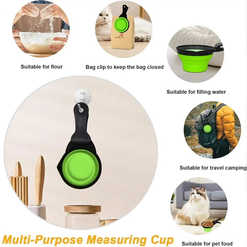 Pet food bag foldable dog food spoon clip, 3-in-1 multifunctional silicone food measuring cup spoon food storage clip Qme