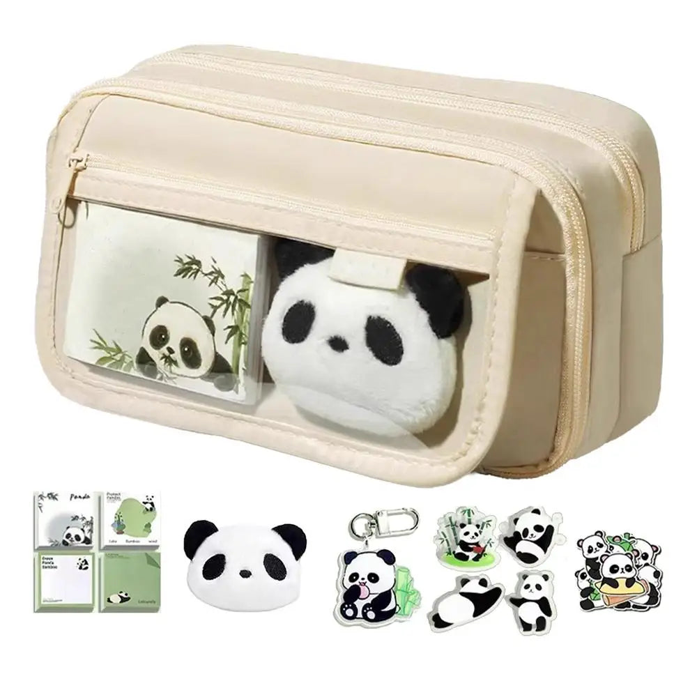 Aesthetic Pencil Case Panda Large Capacity Animal Cute Pouch Qme Creamy