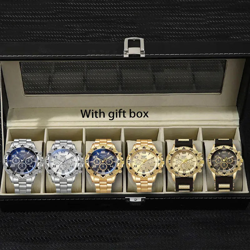 Advanced men's business watch multifunctional three eye dial watch gift set Qme 6pcs 1