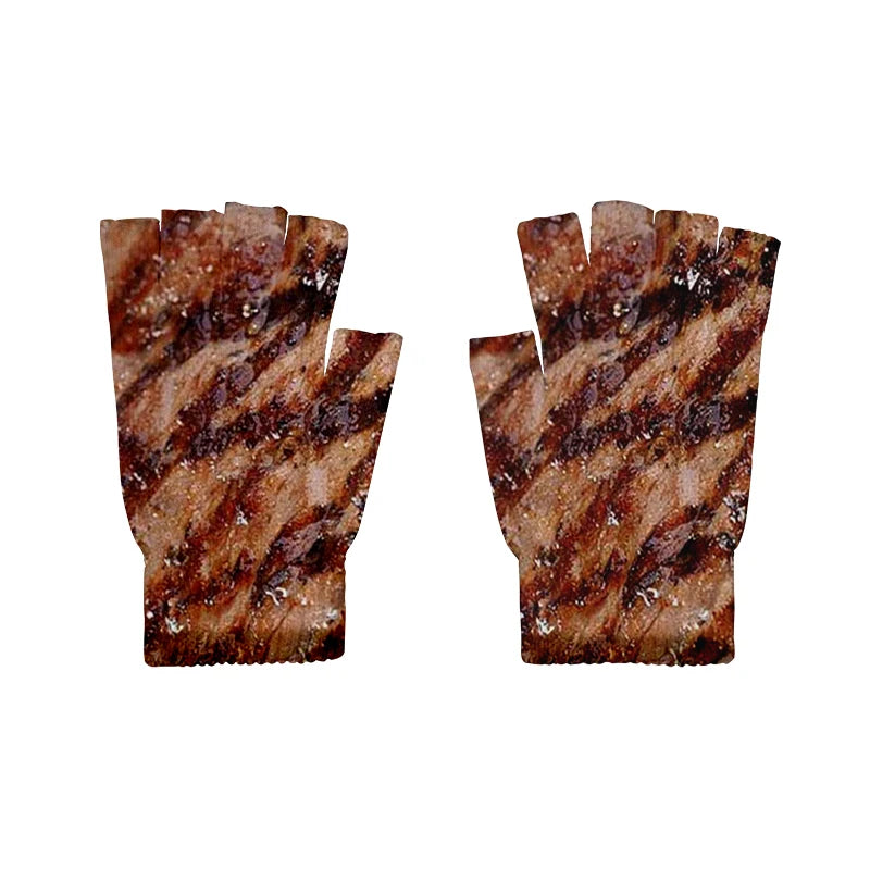 Meat Design Winter Autumn Men's Fun Pork Belly Pattern Gloves Women's Qme style11 One Size