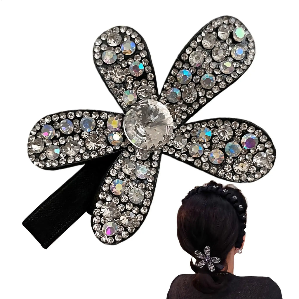Flower Sparkling Rhinestone Hair Clip Vintage Metal Duckbill Hairpin Qme