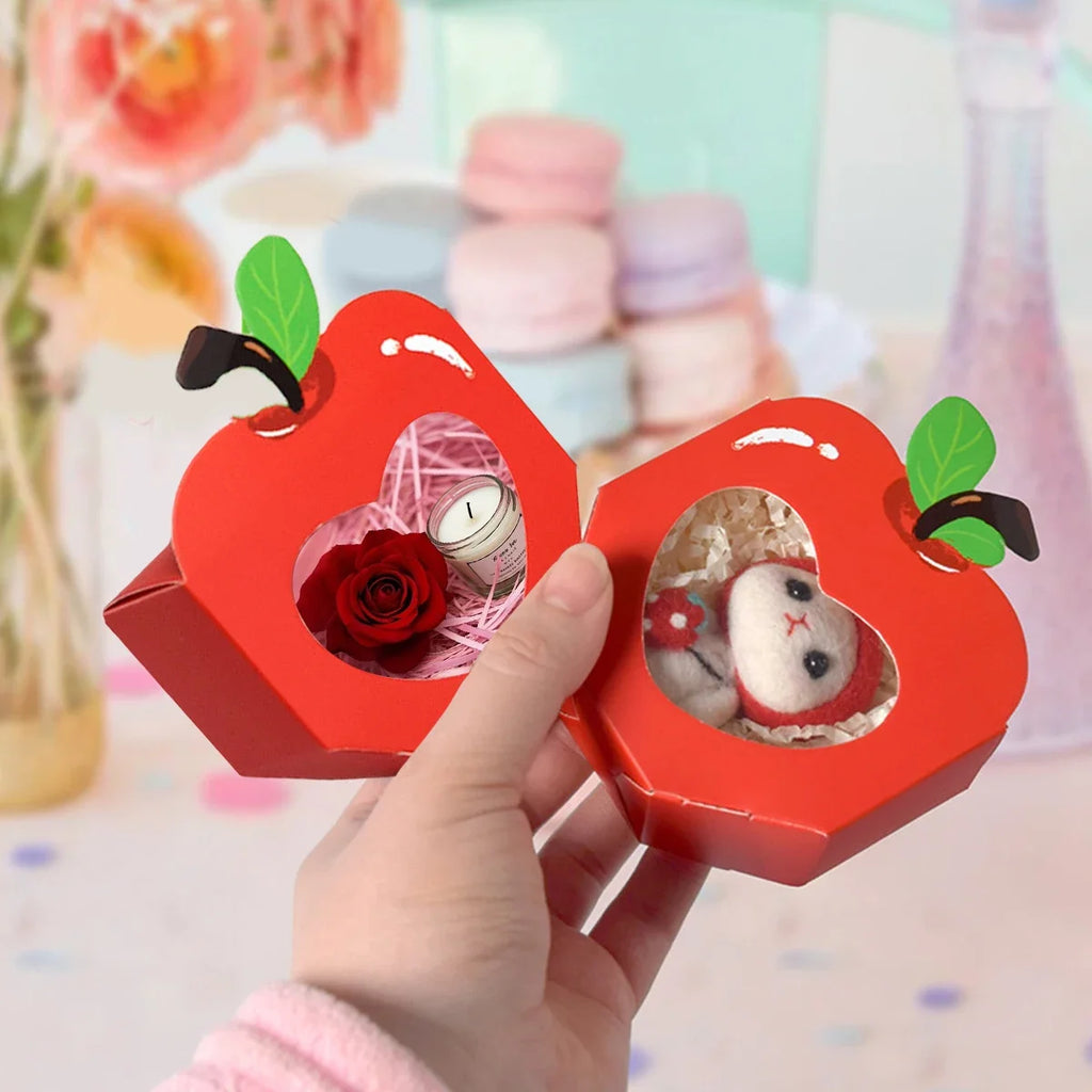 10/20Pcs Apple Window Candy Boxes Heart Winow Gift Box Mini Red Snack Sweet Paper Holder for School Birthday Wedding Party Favor Qme