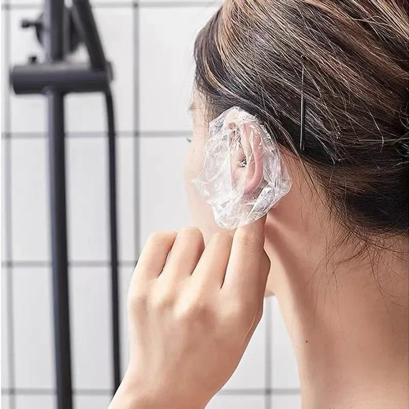 100pcs, Easy to use, One - off Earmuffs for Bath, Shower, Salon, Hair Dyeing, Disposable Waterproof Ear Cover Caps Qme