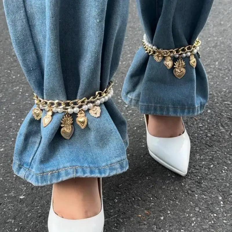Fashionable Foot Bracelet with Metal Heart, Imitation Pearl; Unique Gift for Girls and Women Qme