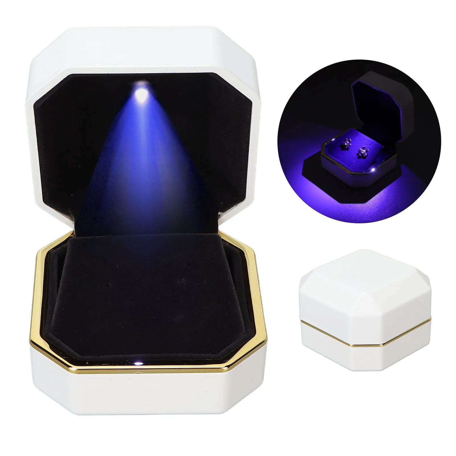 Earring Gift Box Jewelry Display Case LED Lighted Jewelry Gift Box Earring Ear Stud Display Case for Proposal Engagement Wedding Qme