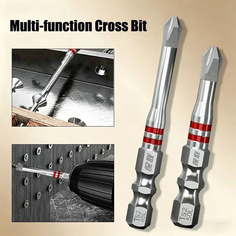 2pcs Diamond Anti-Slip PH2 Screwdriver Bits, 50mm+65mm, S2 Steel, Magnetic High Hardness, Fits 1/4" Hex Shank Impact Drills Qme
