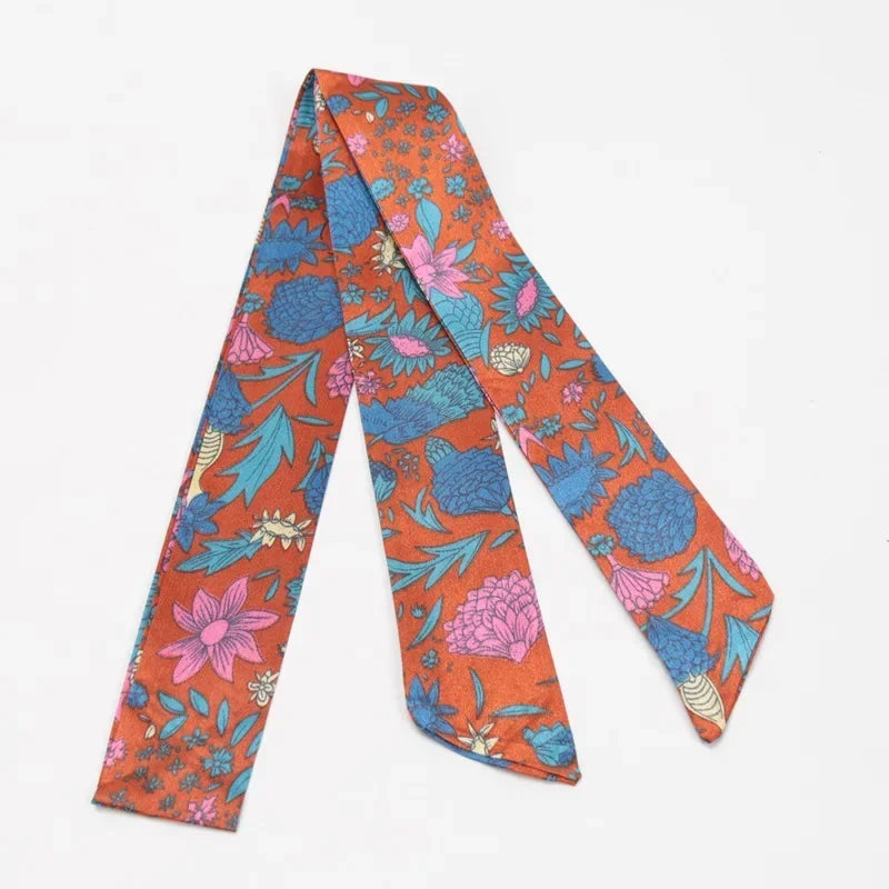 Skinny Scarf Hair Small Women Simple Handle Ribbon Fashion Printing Qme A-9