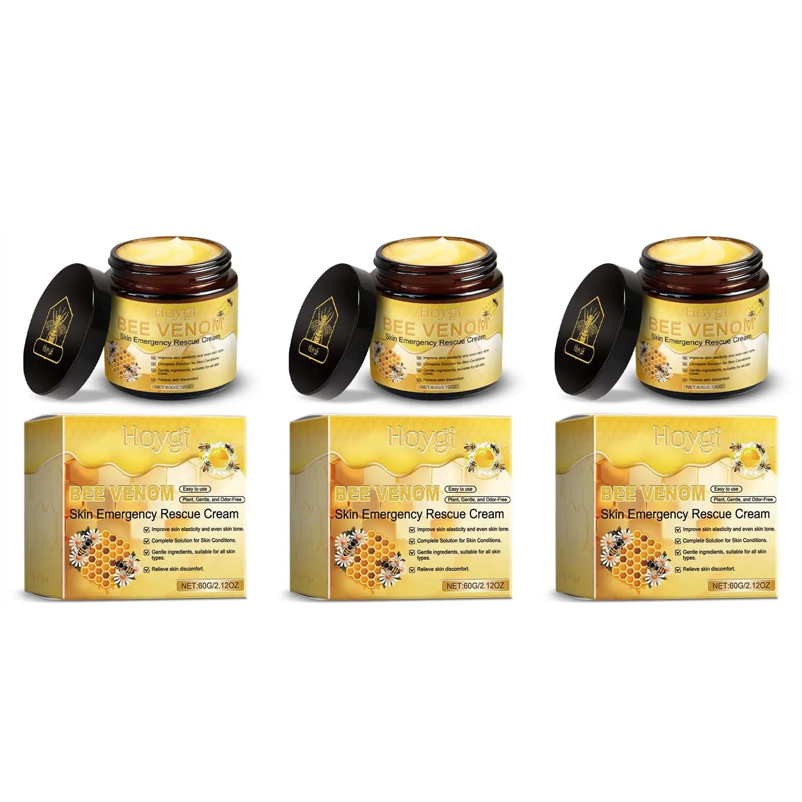 Bee Venom Face Cream Firming Lifting Soothing Lighten Redness Repair Damaged Skin Strengthen Barrier Brighten Nourish Body Cream Qme 3 x 60g boxed
