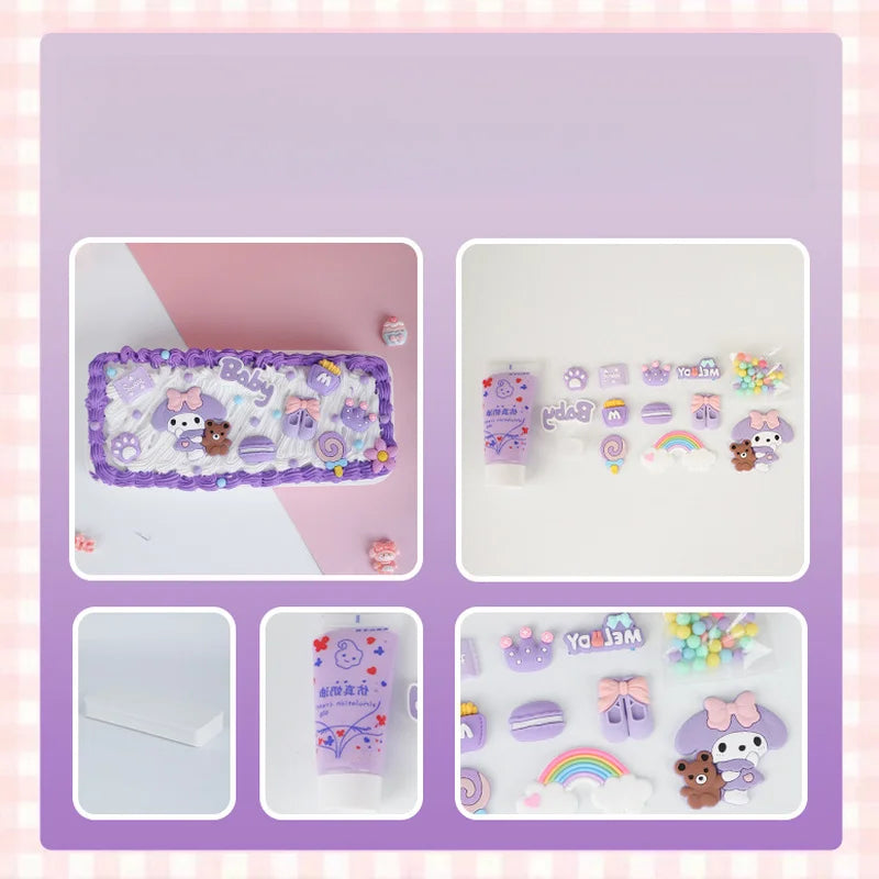 Hello Kitty DIY Pencil Case Student Craft Cream Glue Creative Qme