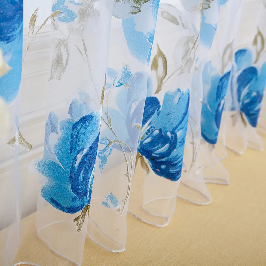 1/2 PCS Vines Leaves Tulle Door Window Curtain Drape Panel Sheer Scarf Valances Colorful Floral Pattern Transparent Curtains Qme
