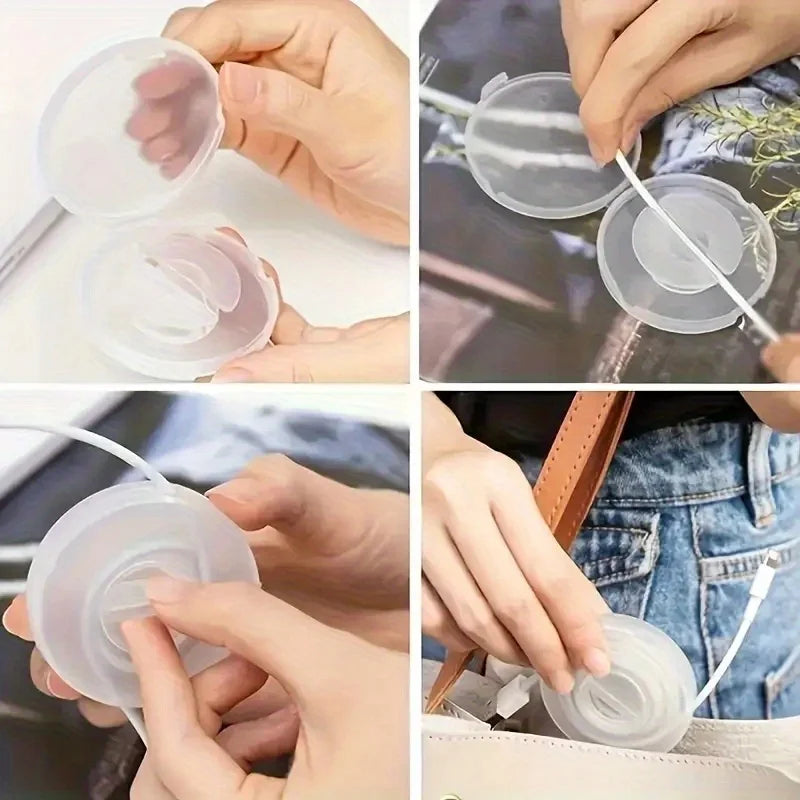 5pcs telescopic cable storage - transparent circular plastic USB charging cable winding tube, anti winding, suitable for travel, Qme