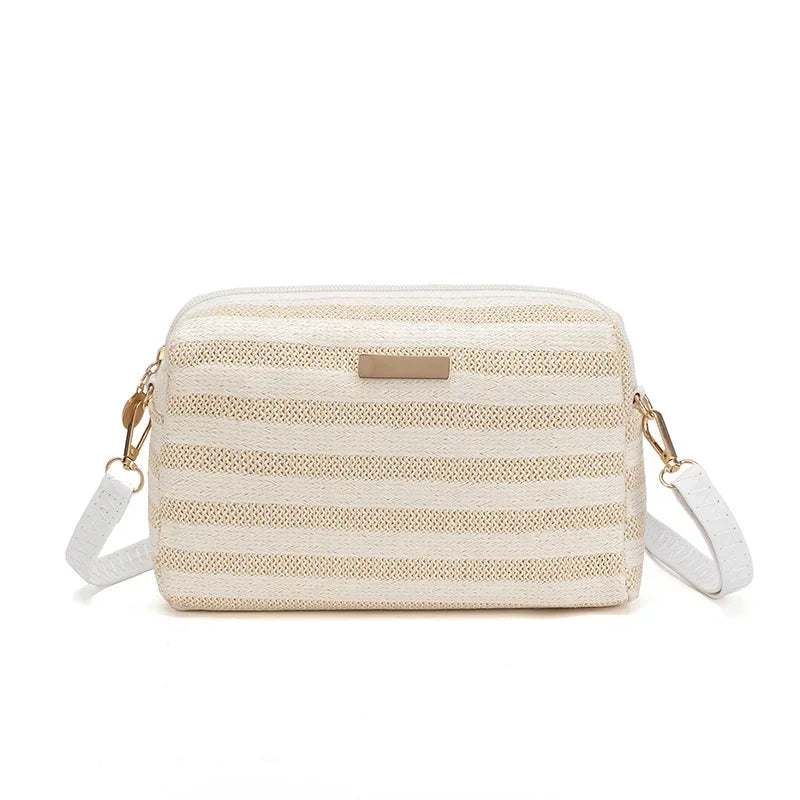Portable Bohemian Style Straw Woven Bag Handbag Wallet Straw Bucket Bag Wallet Shoulder Bag Straw Crossbody Summer Qme TH 21x15x7cm