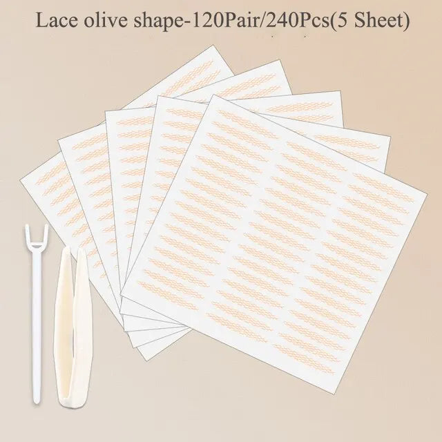 240Pcs Double Fold Eyelid Tape Sticker Lace Nature Clear Beige Stripe Self-adhesive Natural Eye Makeup Make Up With Tool New Qme Lace Olives 240Pcs