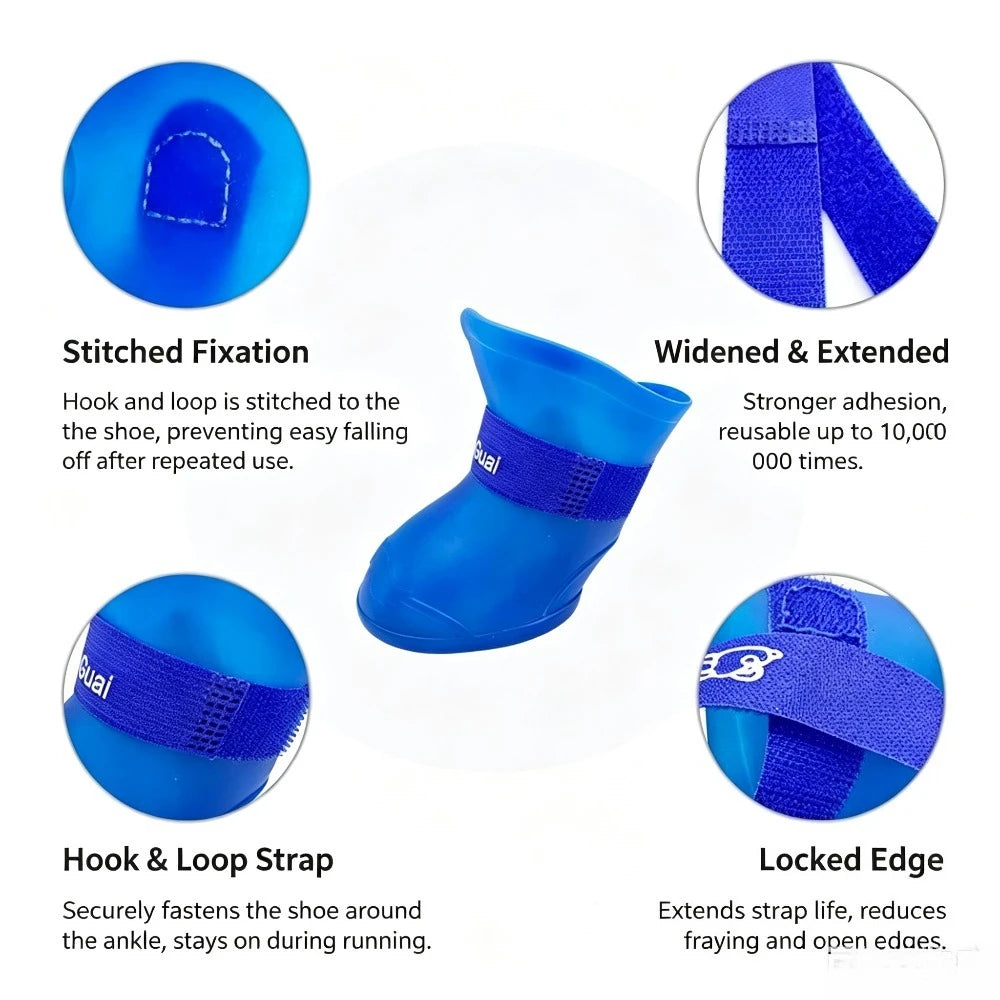 Waterproof Silicone Dog Rain Boots Colorful Pet Shoes Anti-slip Puppy Foot Protector Adjustable Strap Outdoor Walking Booties Qme