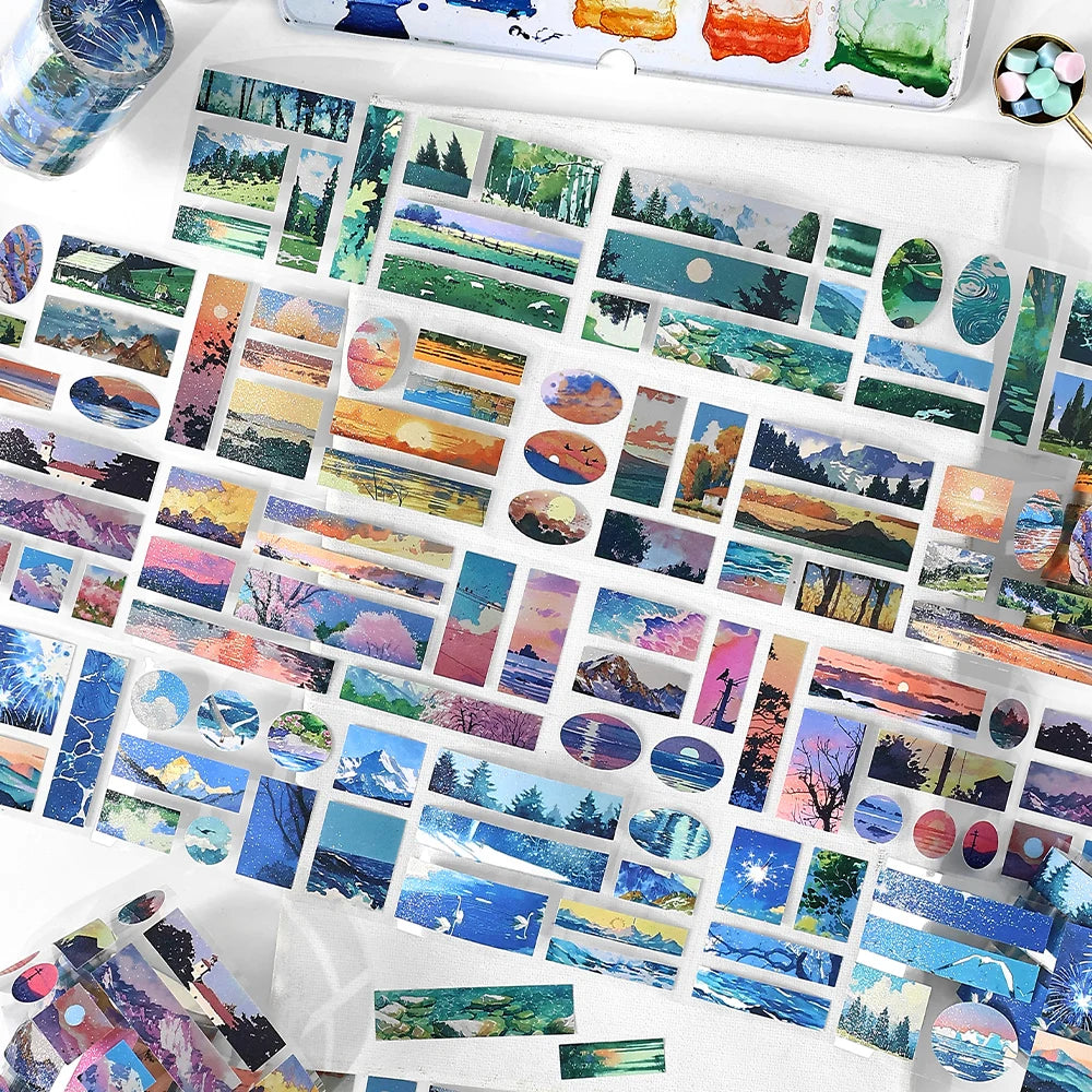 6*200cm Landscaping Washi Tape Meeting Mountains and Seas Creative DIY Journal Scrapbooking Masking Tapes Aesthetic Stationery Qme