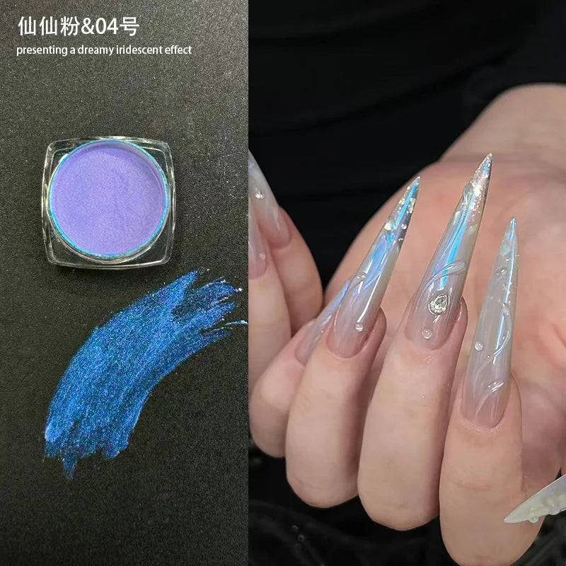 Icy Aurora Glitter Powder, Fairy Nail Glitter with Polarizing Shine, Transparent Holographic Mirror Glitter for Nail Art, 1g Qme 04