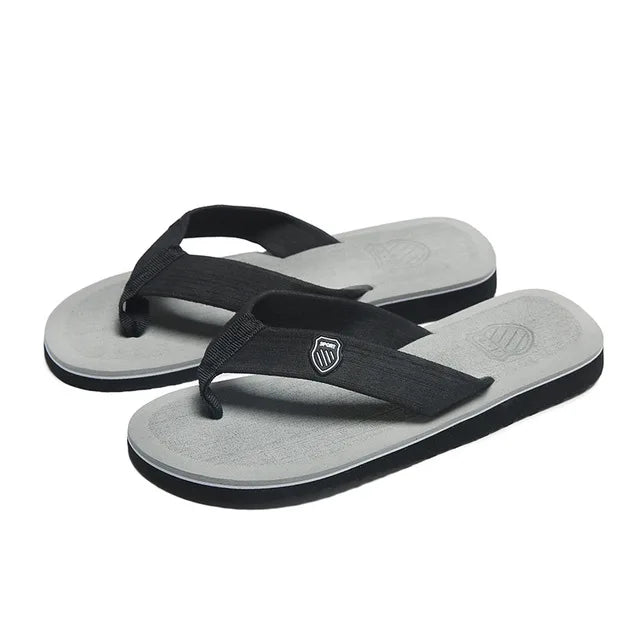 Simple New Men's Flip Flops Summer Outer Wear Non-slip Toe-gripping Clamp Shoes Beach Sandals Student Version Brazilian slippers Qme Gray 45
