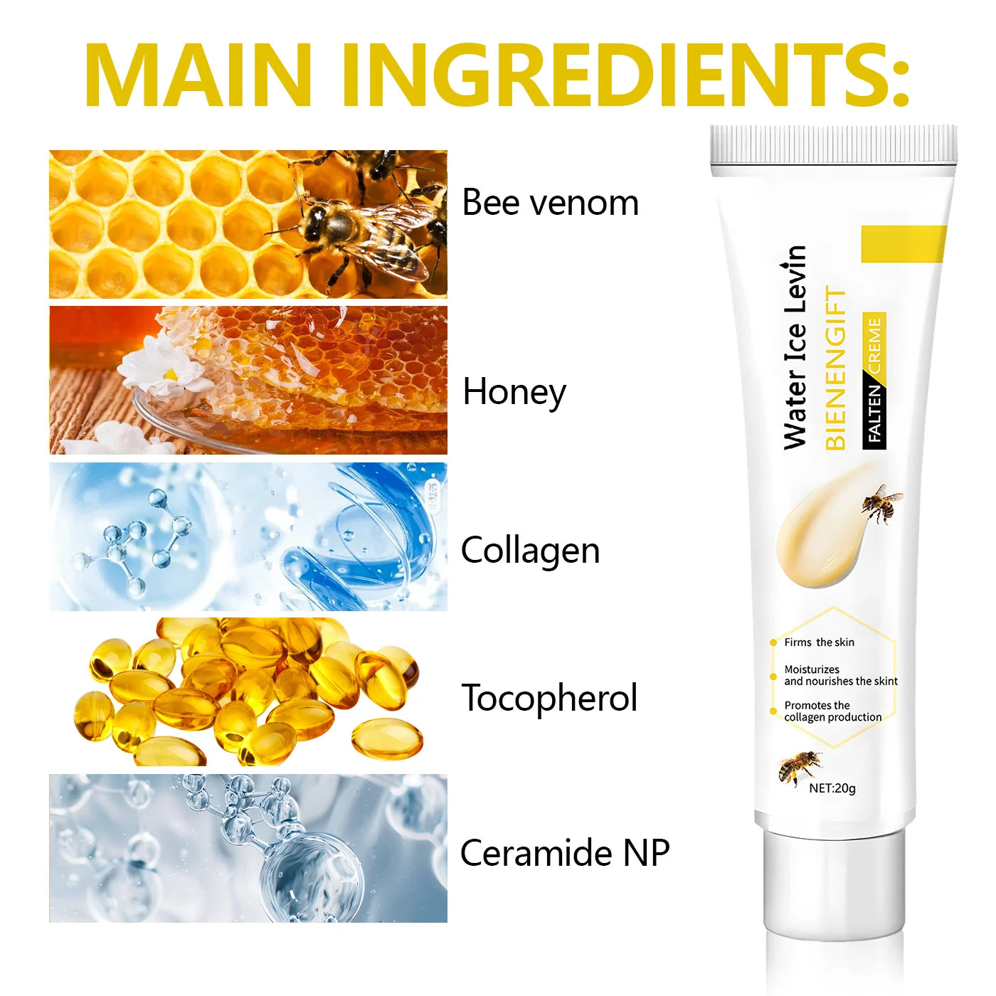 Bee venom lifts face and neck care cream to tighten elasticity and improve saggy skin Qme