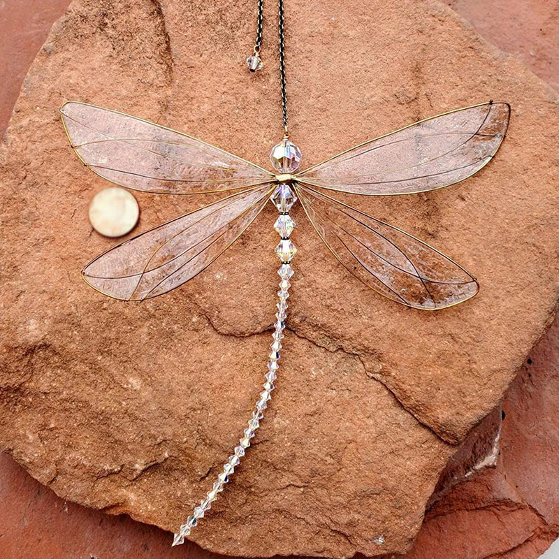 Metal Wing Dragonfly Crystal Suncatcher Garden Wind Chimes Butterfly Qme