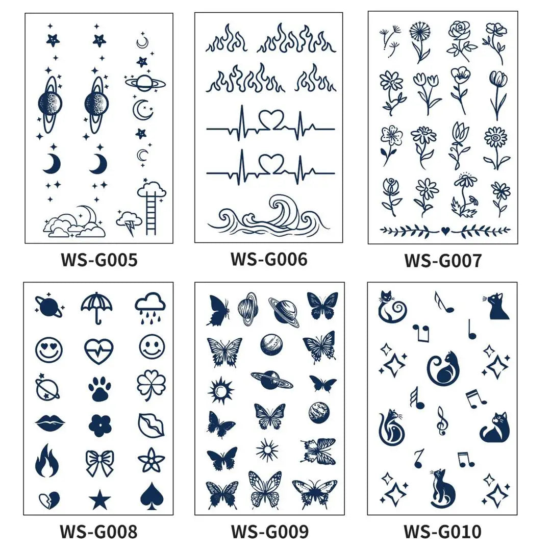 A Small Pattern Waterproof Temporary Tattoo Stickers, Long-lasting Waterproof for One to Two Weeks, Finger Tattoos for Women Qme 6pcs WS-G005G010