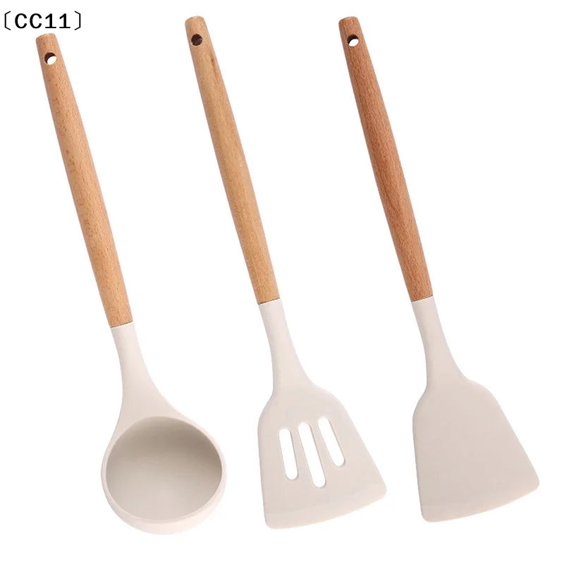 Wooden Handle Silica Gel Spatula Temperature Pot Frying Soup Ladle Qme