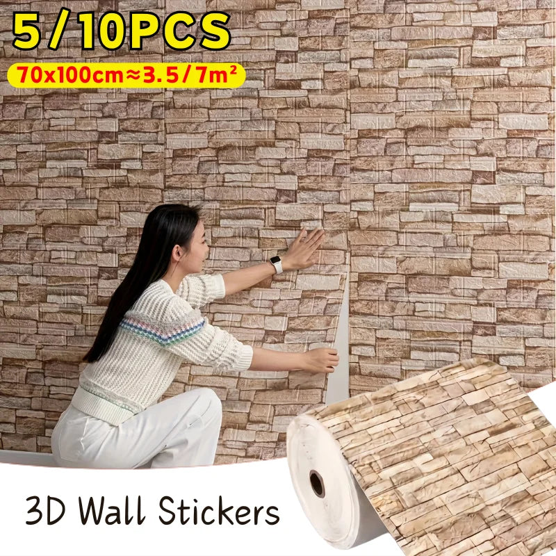 Waterproof 3D Faux Brick Wallpaper 70cmx100cm Self Adhesive Wall Qme
