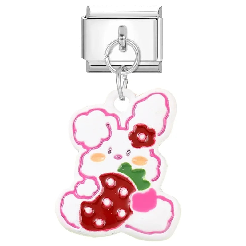 2025 Wholesale Cute Cartoon Rabbit Bear Pendant Italian Charm Links Fit 9mm Stainless Steel Bracelet Women DIY Making Jewelry Qme Style 9
