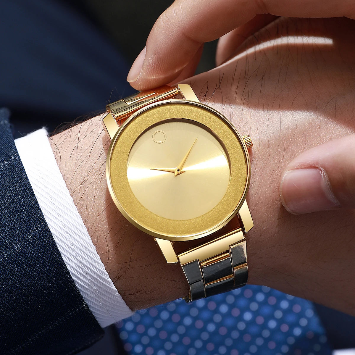 3 pçs moda masculina relógios de negócios conjunto simples dial relógio de quartzo para relógio masculino reloj hombre Qme Gold